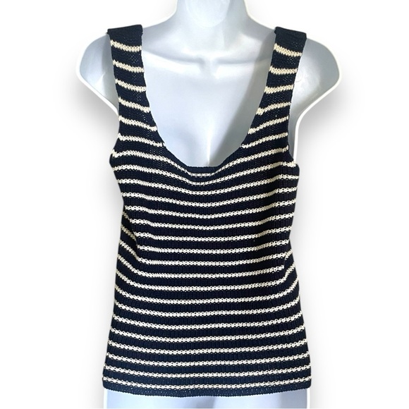 NWT Vintage Partners XL Navy White Striped Knit Tank Top Cotton blend Scoop Neck - Picture 2 of 9